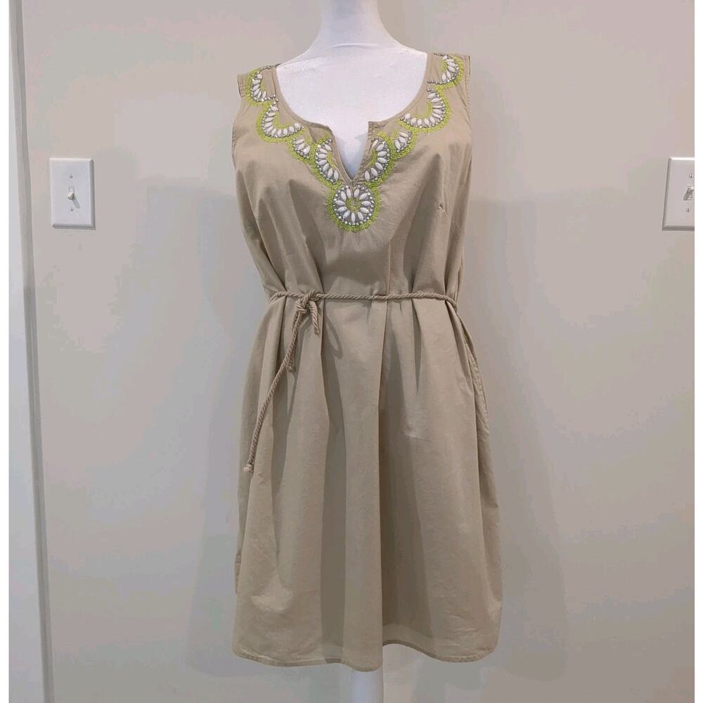 Calypso St. Barth Womens XL Costal Sundress Embellished Sleeveless Dress Beige